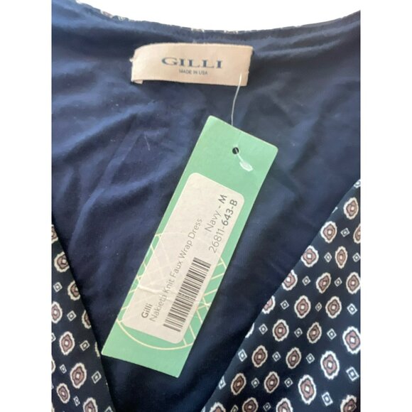 Gilli Nakieta Dress Medium Stitch Fix Navy Blue Short Sleeve Faux Wrap Stretch - Picture 2 of 3